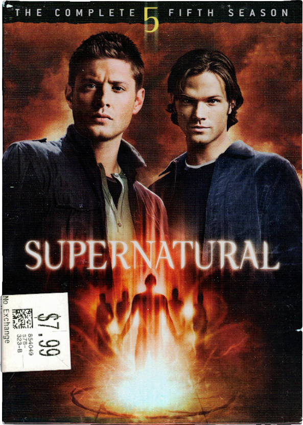 The DVD cover for the fifth season of Supernatural